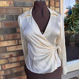 Hype; silk/spandex wrap blouse; Size s, cream